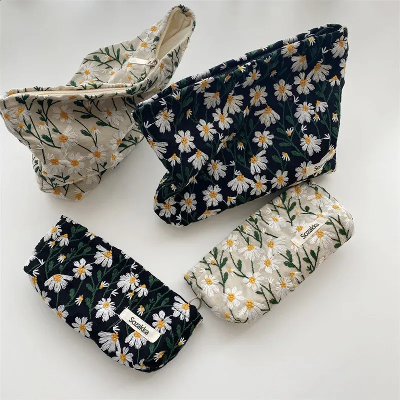 Trousse de toilette en toile imprimée rétro tendance, grande capacité, pour femmes, trousse de voyage pour cosmétiques, sacs de rangement pour maquillage 240815_voghion.com