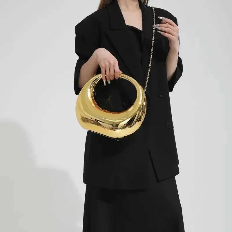 Žene zlatne akrilne polumjesečaste torbe s polumjesecom, okrugle ručke, PVC torbe za zglob, personalizirane torbe_voghion.com