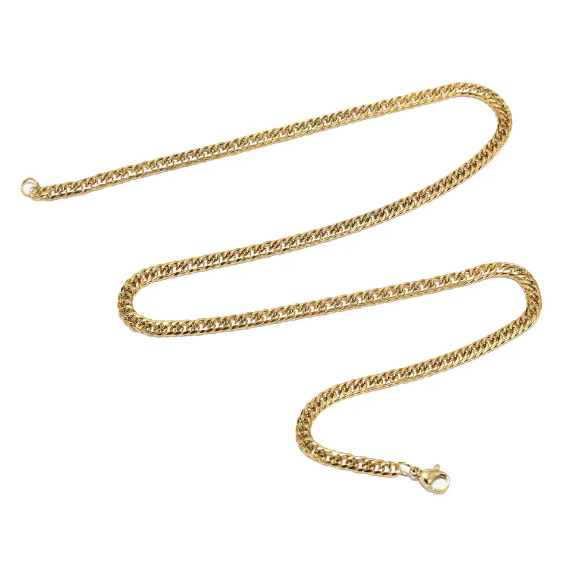 Chaînes 2 pièces en acier inoxydable or Miami Cuban Link femmes hommes collier 4 mm double chaîne gourmette colliers pour cadeauxChaînes_voghion.com