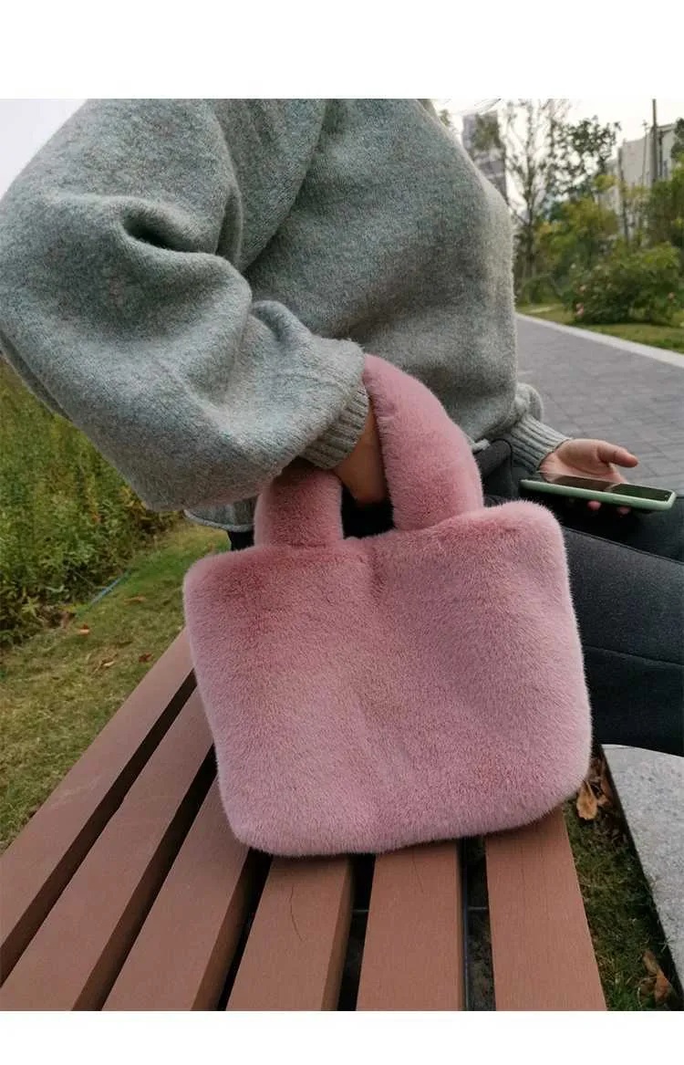 Fi Winter Bucket Artificial Fur Small Casual Shoulder Bag Design Womens Club Wallet Handbag Y241025_voghion.com