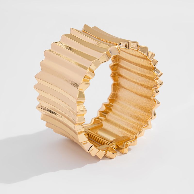 exaggerated Three Dimensional Striped Open Wide Versatile Cold Style Alloy Spring Bracelet Jewelry_voghion.com
