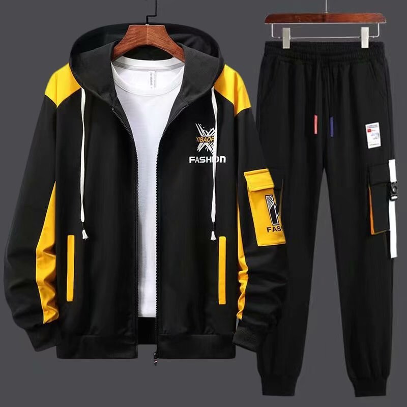 İlkbahar Sonbahar Yeni Kapüşonlu Hırka Sweatshirt Seti Erkekler İçin Trend ve Şık Genç Günlük Erkek Öğrenci İnce Ceket_voghion.com