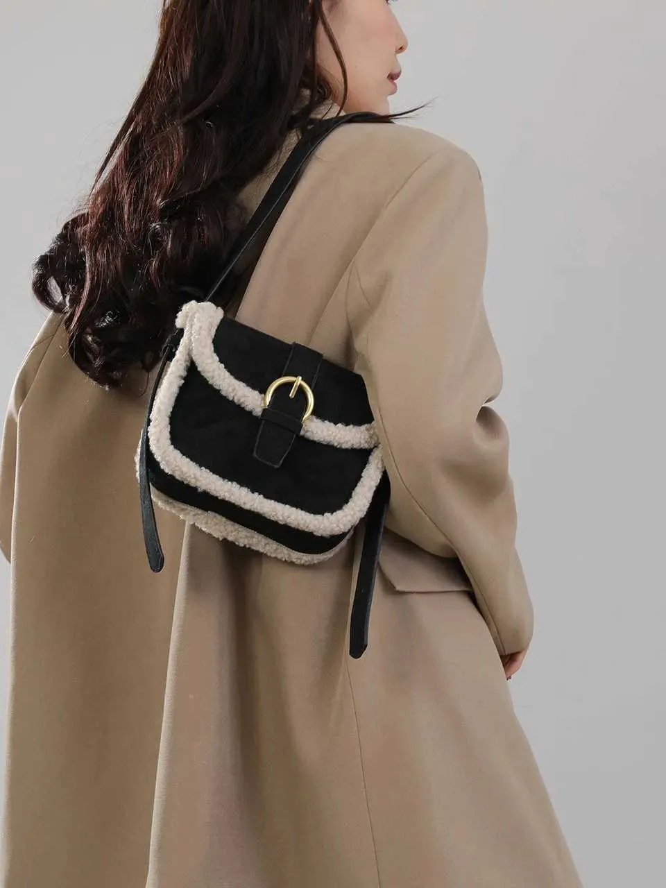 Retro-Crossbody aus Lammwolle für vielseitige, süße Geldbörsen und Handtaschen für Damen, Umhängetasche, Bolsos De Mujer, SacC241212_voghion.com