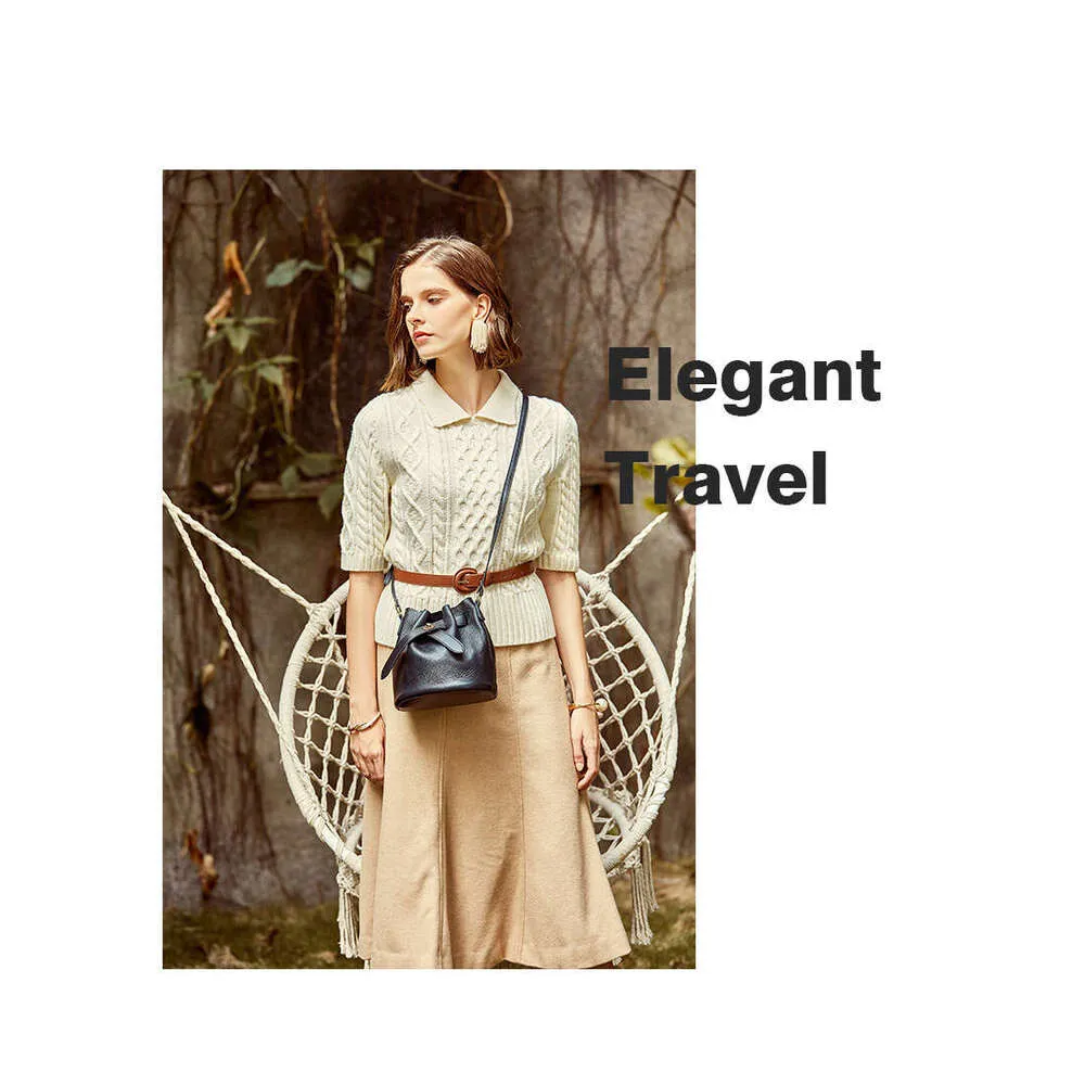 Simple Temperament Single Shoulder Messenger Leather Top Layer Cowhide Bucket Women Bag_voghion.com