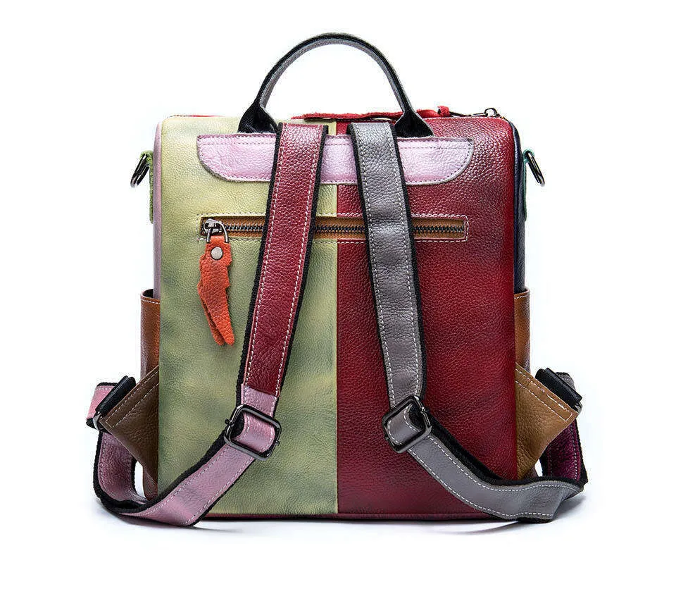 Äkta ryggsäck i nötskinn, slumpmässig färg, lapptäcksstil, unisex, användbar ryggsäck, damer, mini-mochila, shoppingväska 2021_voghion.com