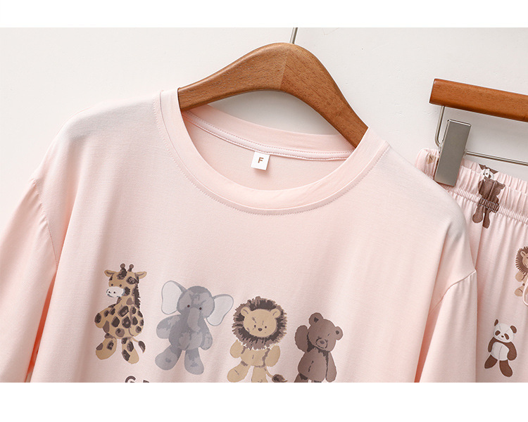 Vêtements pour femmes Printemps et été Modal Pyjamas Femmes Dessin animé Animal Manches Courtes Pantalon Mince Lâche Doux Confortable Ensemble de vêtements pour la Maison_voghion.com