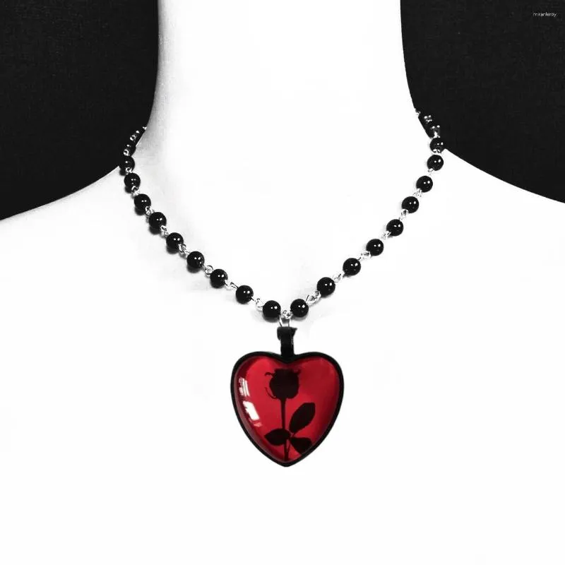 Vedhæng Halskæder Gotisk Punk Stor Rød Rose Hjerte Halskæde Vintage 80'er Æstetisk Kærlighed Inspireret Choker Til Kæreste_voghion.com