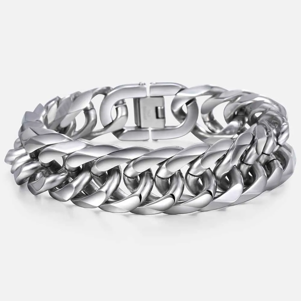 Herren Panzerarmband Cuban Link Aus Edelstahl Silberfarben_voghion.com