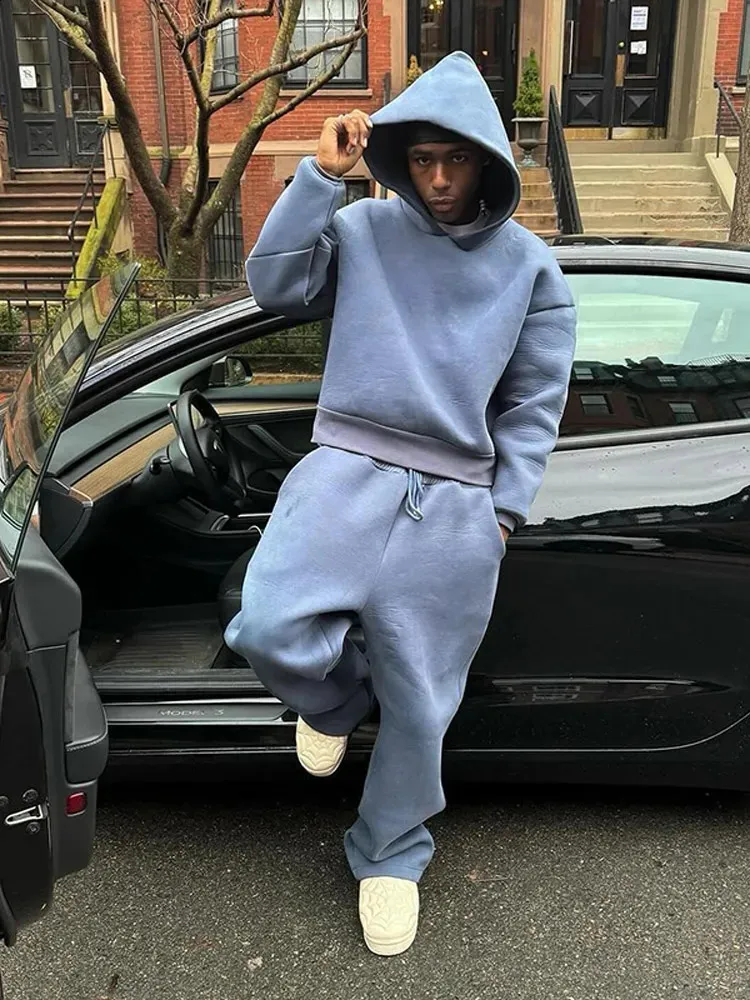 Lässige, einfarbige Paare mit Kapuze und lockerer Jogginghose, 2-teiliger Anzug für männliche Herbst-Jogging-Sweatshirt-Hosen-Outfits_voghion.com