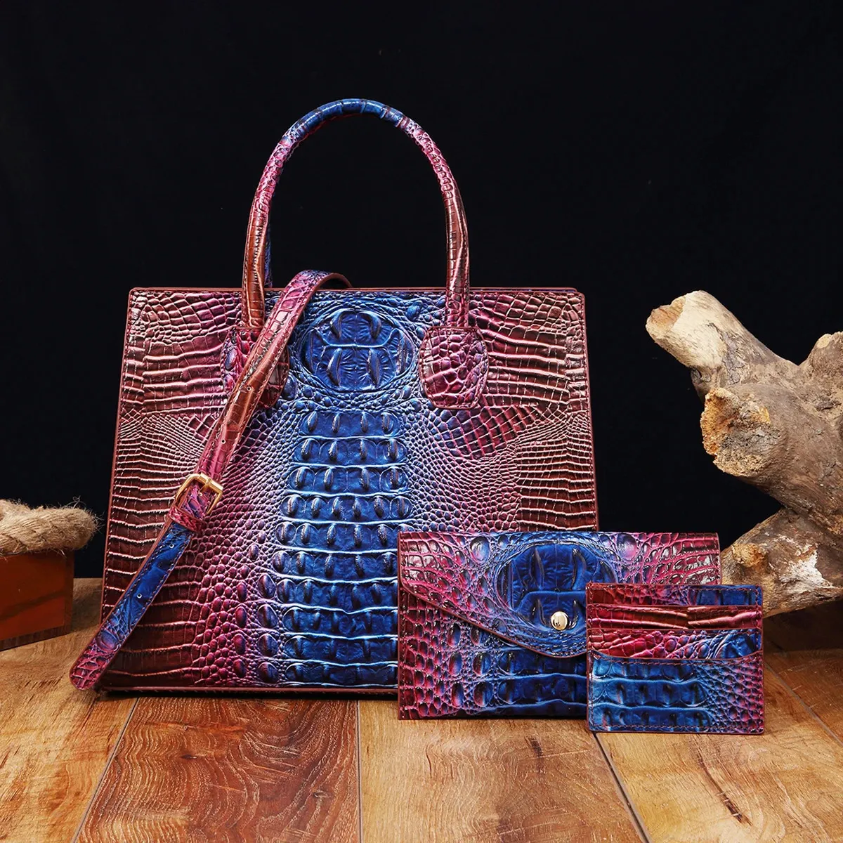 3-teiliges Muster-Handtaschen-Geldbörsen-Set, multifunktionaler Vintage-Umhängetaschen-Business-Clutch-Tasche mit Kartenhalter, Coi 240924_voghion.com