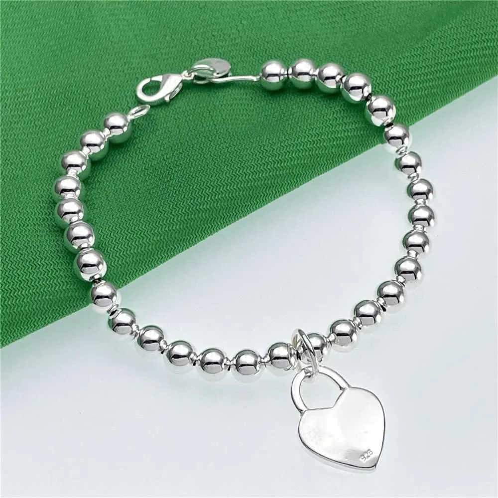 Veriga Sterling Sier Heart Lock style 6MM kroglice zapestnice nakit ženske vrhunske kakovosti ljubitelji poročna zabava božično darilo H240504_voghion.com