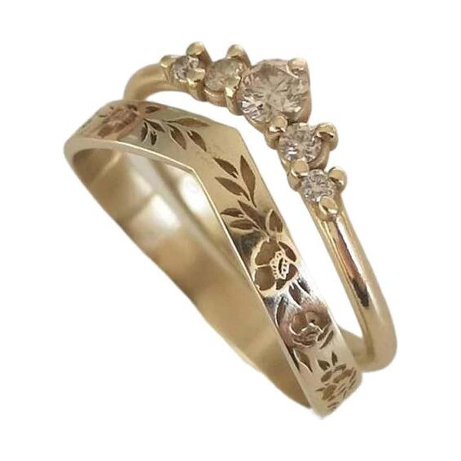 ab Anello Set, Anello con Fascia Floreale in Stile Vintage e Diamanti Abbinati, Elegante Anello Nuziale, Regalo di Anniversario per Lei Anelli Regali per_voghion.com