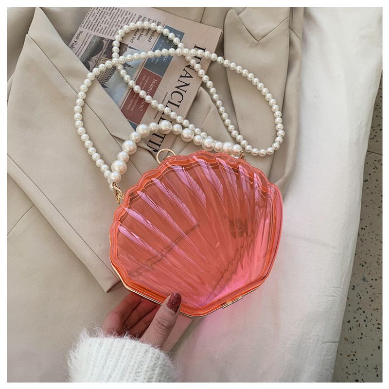 Abendtaschen für Damen 2023 Neue trasparente Muscheltasche Clutch Box Handtaschen Perlenkette Umhängetasche Acryl_voghion.com