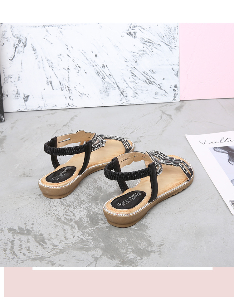 Large Size Hollow Sandals Women's Summer Comfortable Flat Rhinestone Sandals_voghion.com