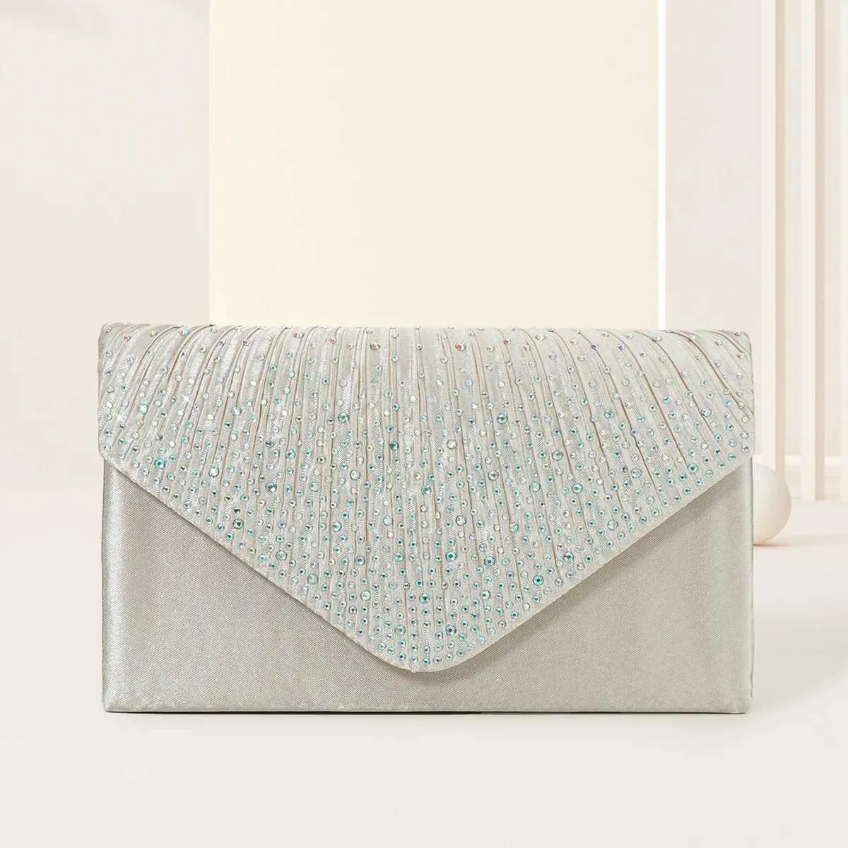 Sac de soirée élégant pour femme, pochette plissée, portefeuille, sac à main à rabat, utilisé pour les mariages, les fêtes, les danses et les banquets_voghion.com