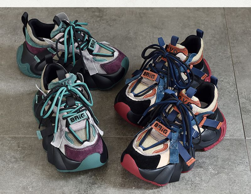 Chaussures de sport décontractées à semelle épaisse pour papa, en cuir véritable, polyvalentes, à lacets, basses, Design Sense, nouvelle collection printemps 2024_voghion.com