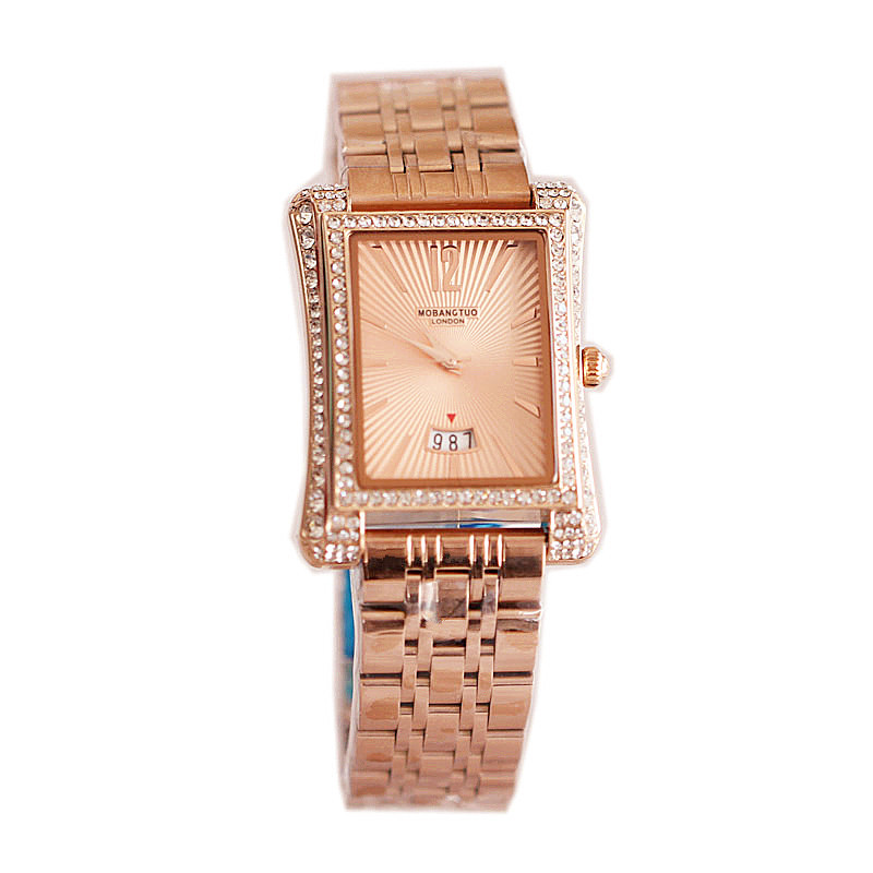 Orologio da donna per coppia, nuovo, alla moda, quadrante quadrato, calendario, cinturino in acciaio di precisione con inserto in diamanti, impermeabile e_voghion.com