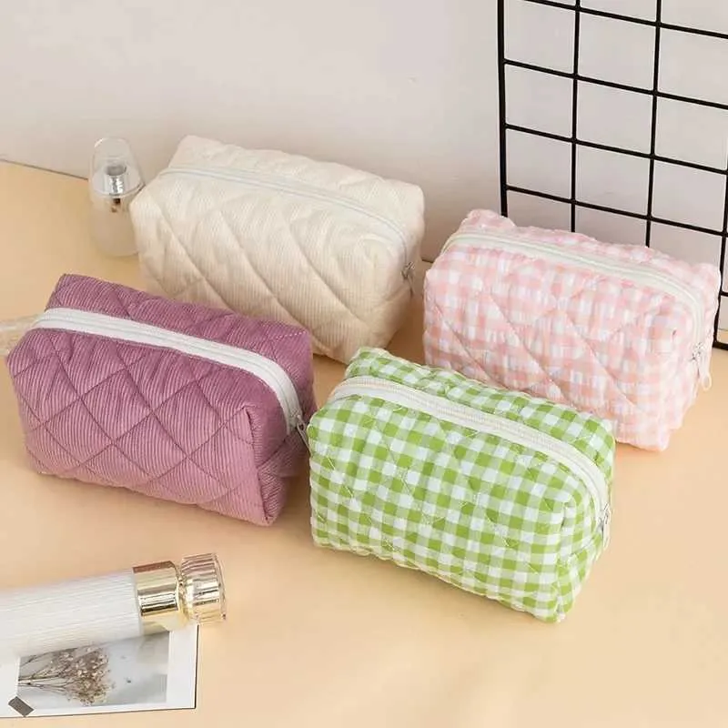 Large capacity Corduroy cosmetic lipstick Pure cotton headdress data cable storage bag Y241023_voghion.com