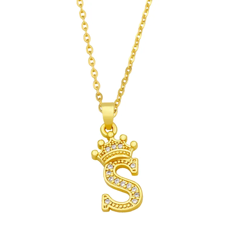 Anhänger Halsketten Mode Einfache Zirkon Krone 26 Englische Buchstaben Trendy Damen Halskette Für Mädchen Valentinstag Geschenk_voghion.com