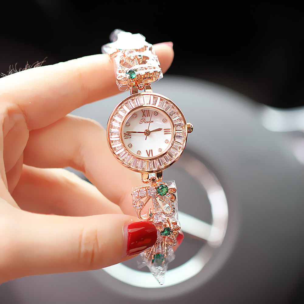 Trasmissione in diretta di Zircon New Women's Pointer Style Diamond Bracelet Quartz Orologio impermeabile alla moda_voghion.com