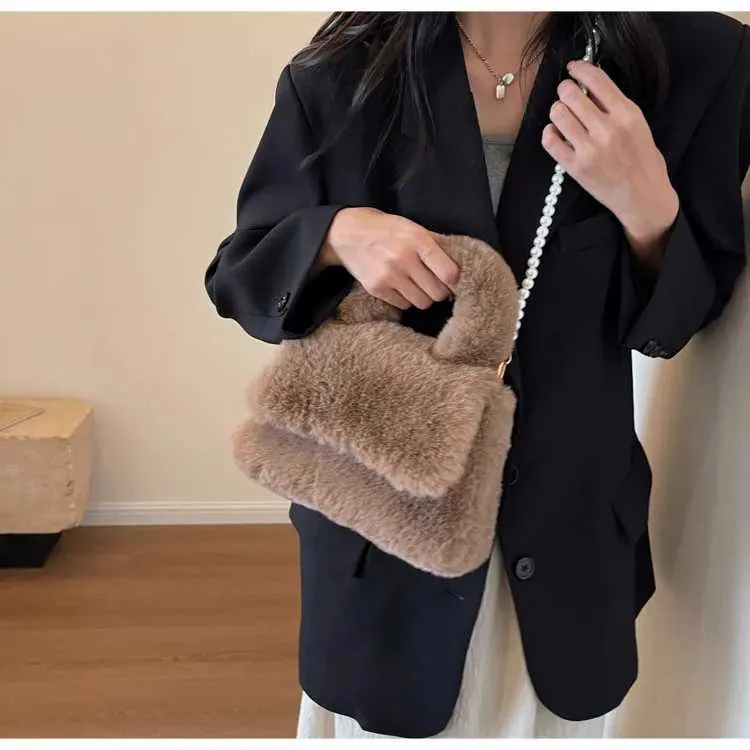 Borsa a mano in peluche donna borsa a tracolla morbida casual_voghion.com