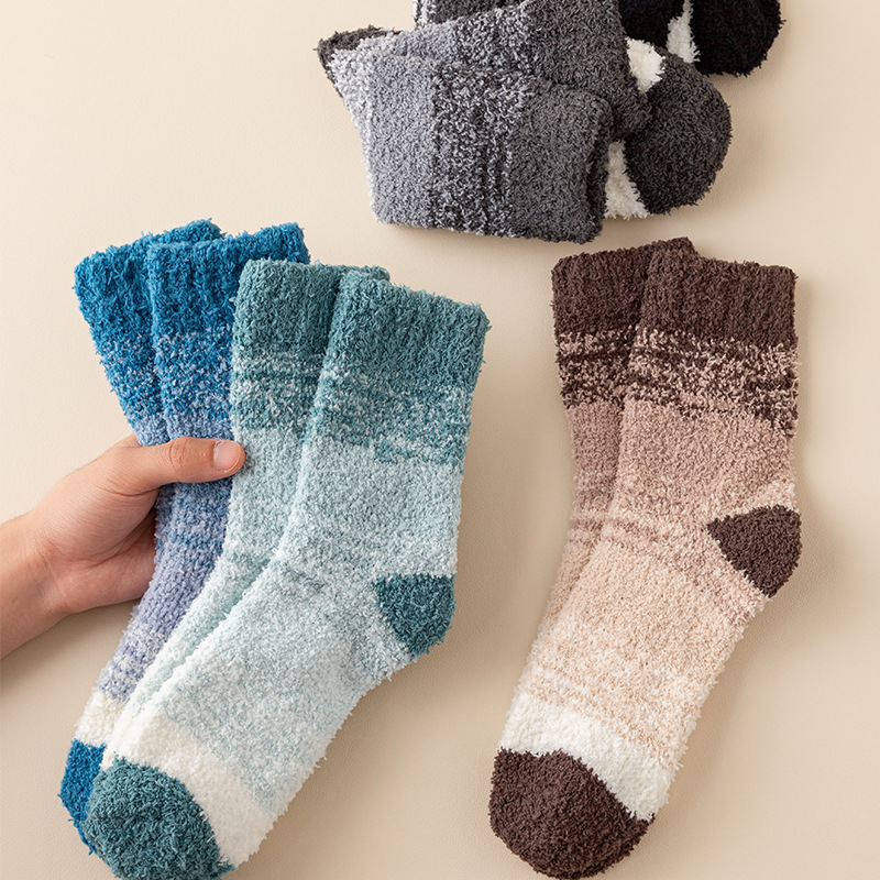 Nieuwe herfst- en wintersokken voor heren, koraalfleece, home, herensokken met middelhoge sokken, dikke sokken met kleurverloop, herensokken, vloersokken_voghion.com