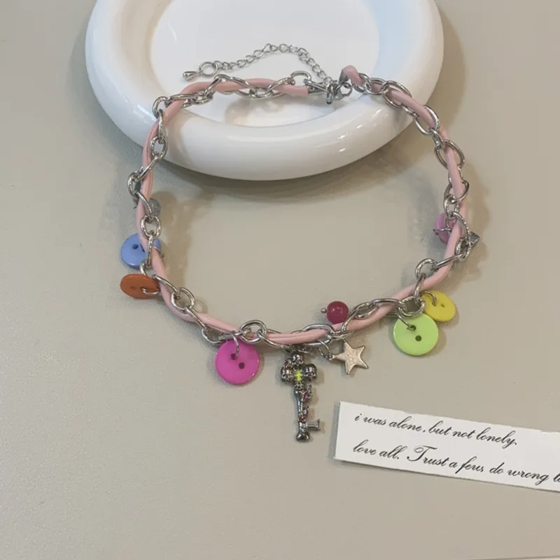 Collana choker con perline e bottone pendente gioiello boho mare_voghion.com