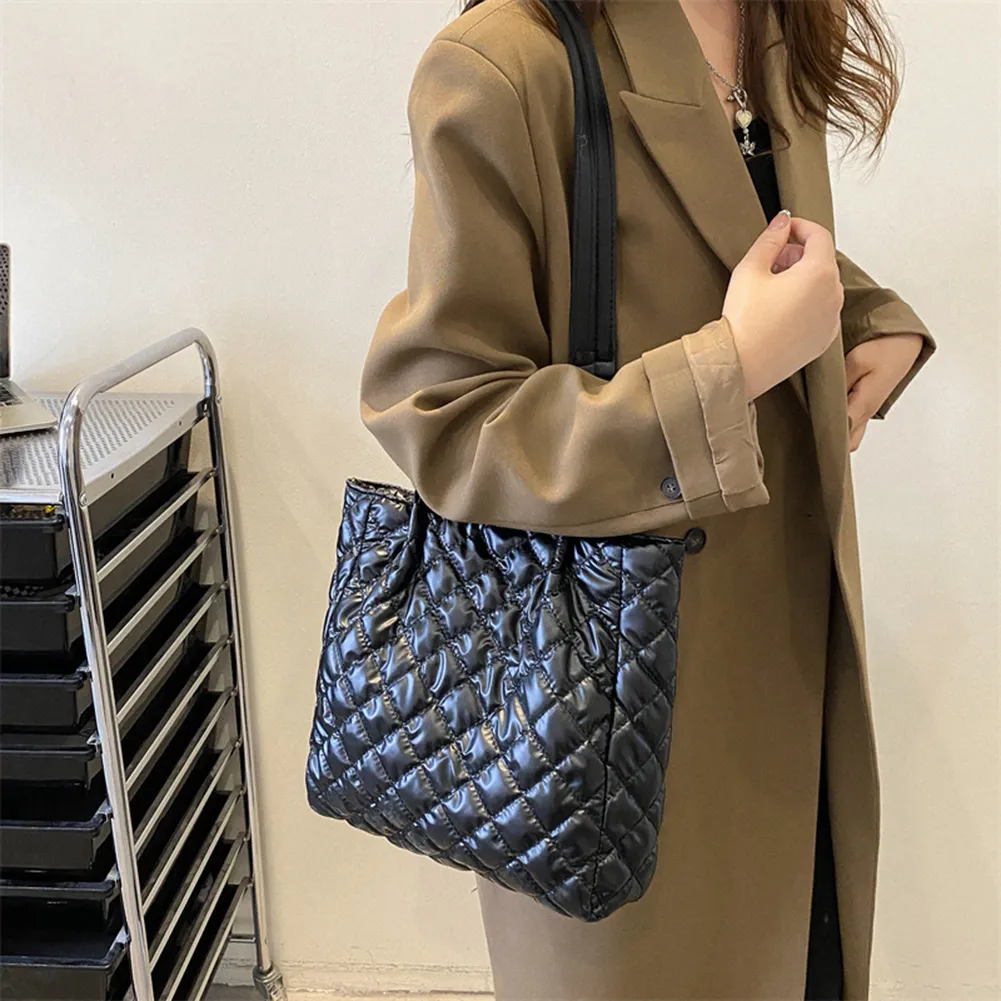 Borsa a tracolla imbottita in cotone trapuntato da donna, autunno inverno, borsa da viaggio di grande capacità_voghion.com