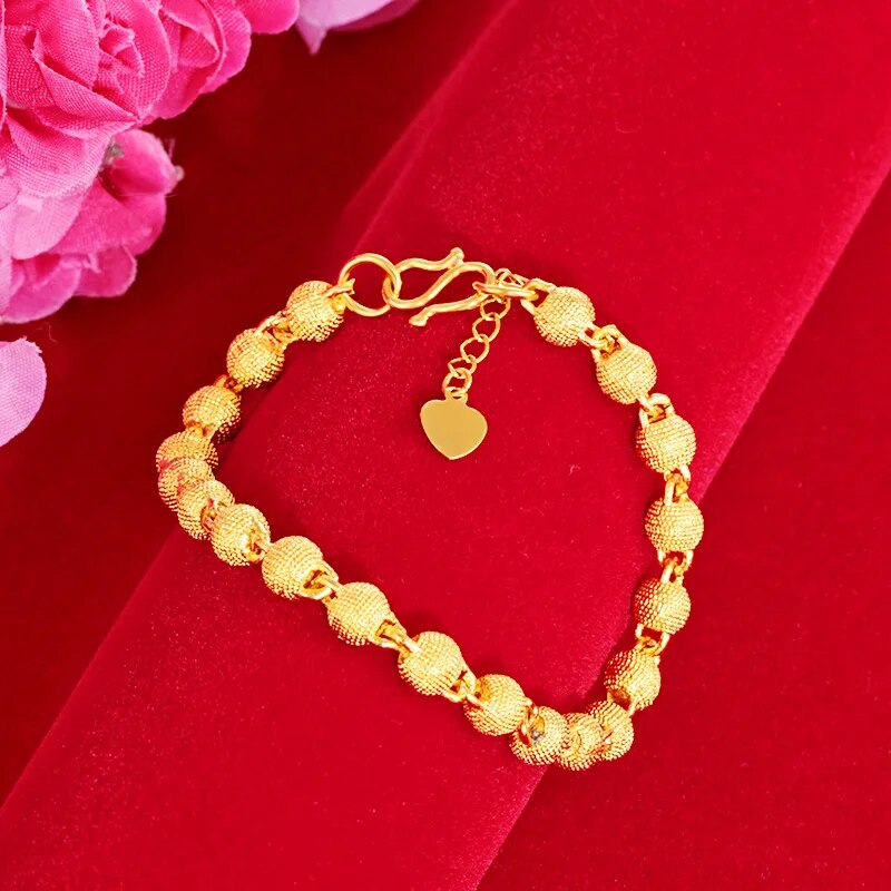 Bracciale placcato oro giallo per donna, catena a mano con perline di transito in oro satinato e sabbia Vieam_voghion.com