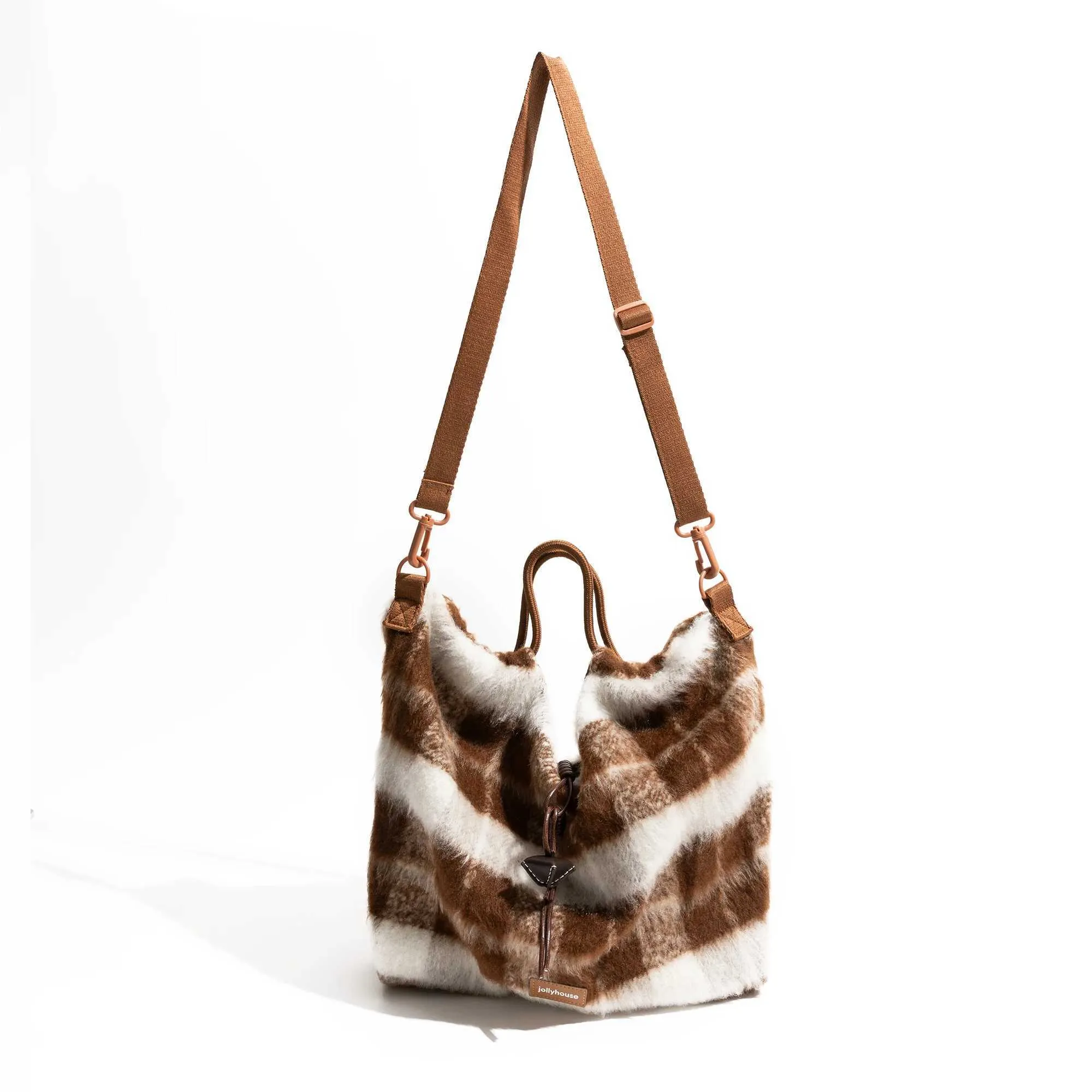 KOKOPEAS Vintage Gestreiften Plaid Flauschigen Quadratischen Handtasche Drstring Design Winter Frauen Stilvolle Schulter_voghion.com