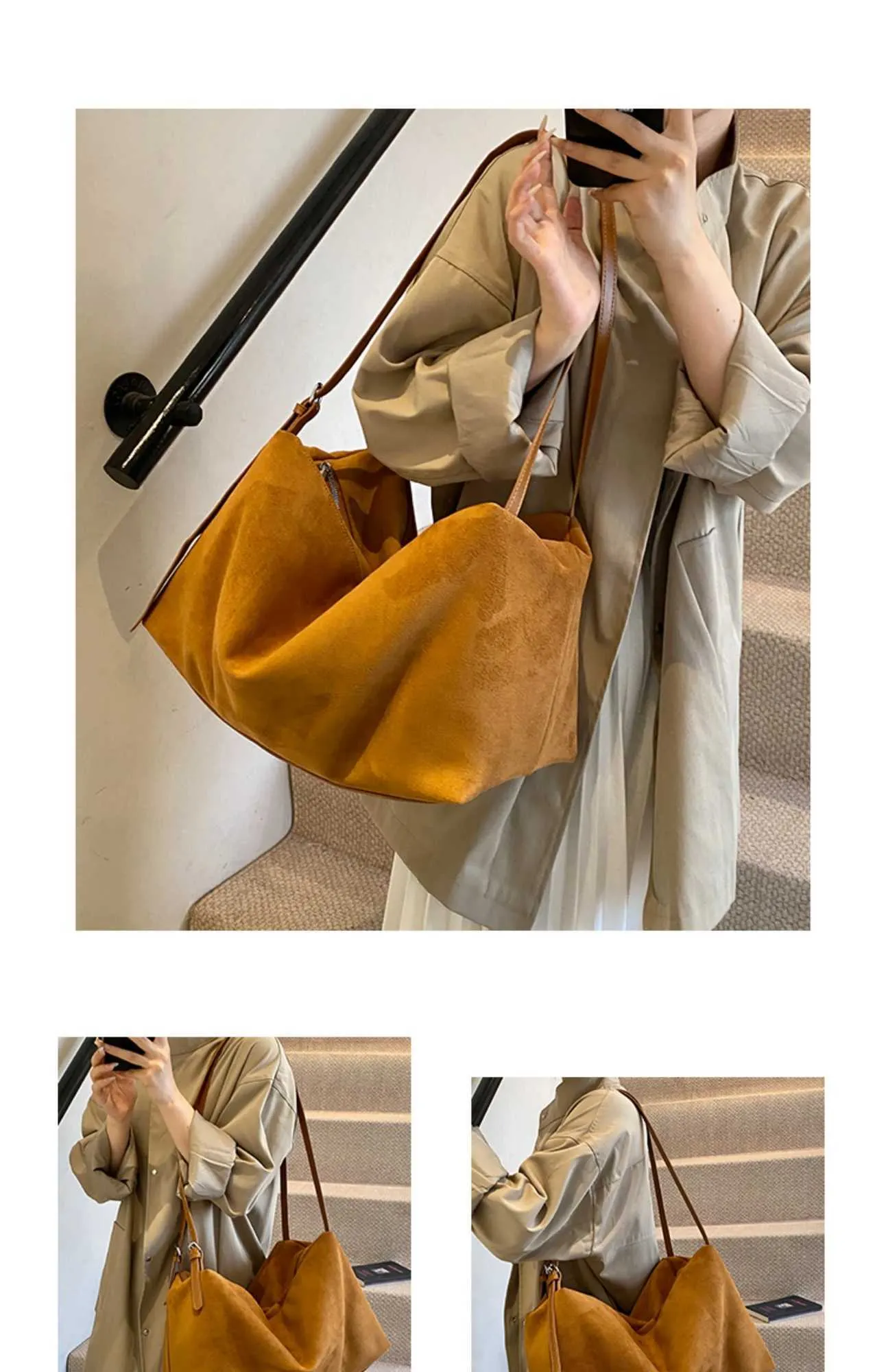 Camurça para mulheres bolsas sólidas grande capacidade crossbody bolsas femininas casuais bolsa de ombro macia pacotes de armazenamento de viagem C241212_voghion.com