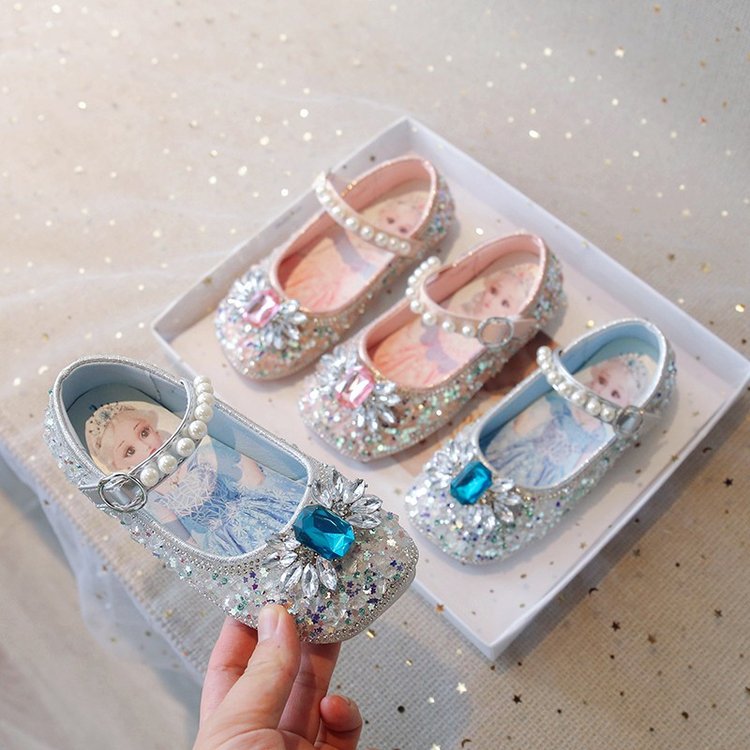 Princess Elsa 2024 Summer New Soft Sole Children's Play Little Leather Girl's Fashion Crystal Single Shoes_voghion.com