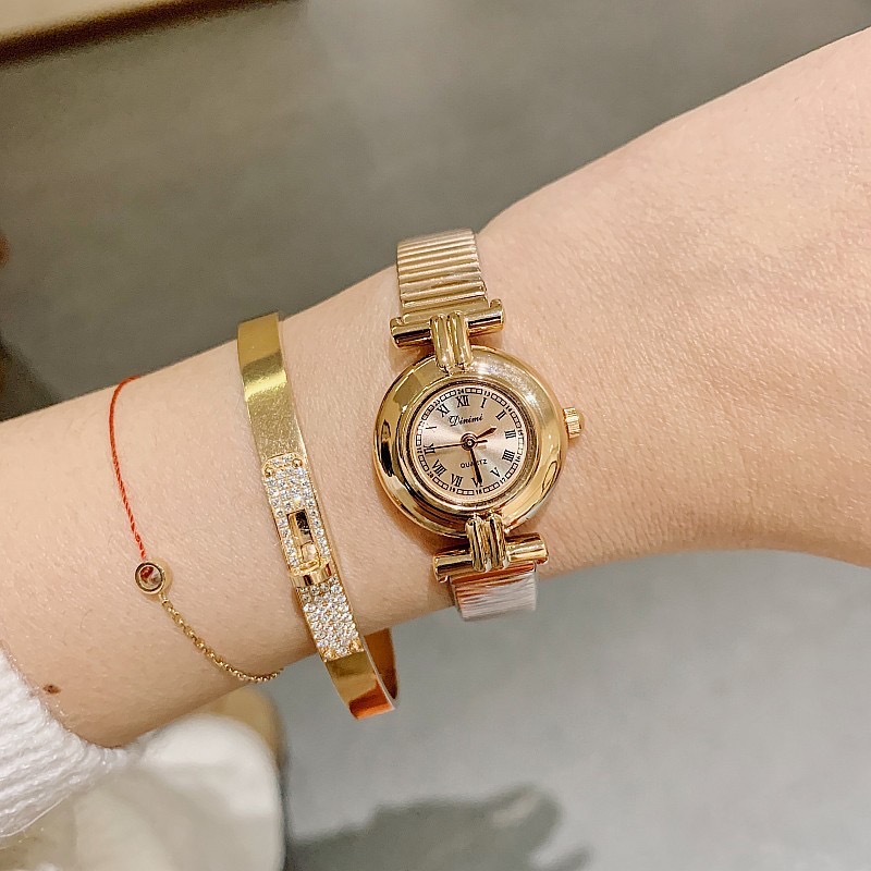 Timmys Damenuhr im antiken Stil mit Bambus-Netzarmband, exquisitem kleinem Zifferblatt und modischer und minimalistischer römischer Skala_voghion.com