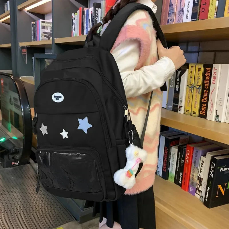 Süße Y2k ästhetische Mode Kawaii Rucksack koreanische Frauen Jk transparente Rucksäcke Vintage Studenten Stern Schulranzen_voghion.com