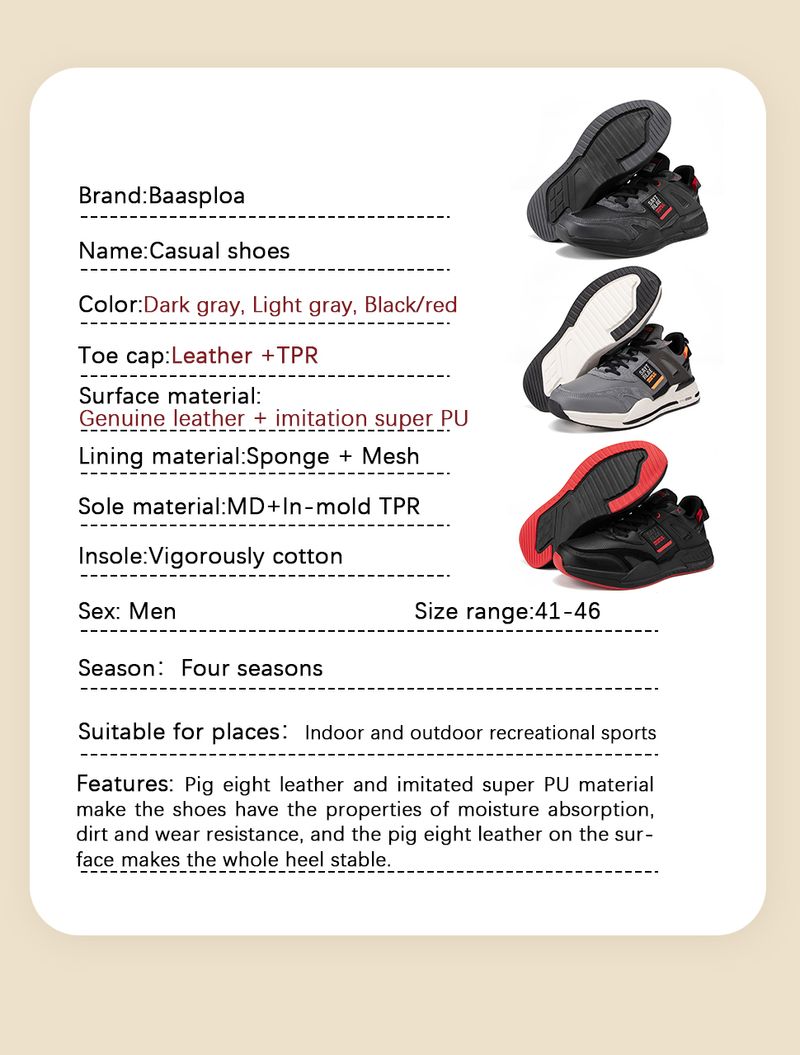 Baasploa Men Sport Leather Casual Fashion Waterproof Lightweight Sneakers Non-slip Walking Shoes Male Sneaker_voghion.com