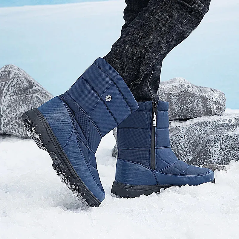 Bottes d'hiver pour hommes, grandes tailles, chaudes, en peluche, longues, imperméables, mi-mollet, pour l'extérieur, baskets durables, chaussures de loisirs à enfiler_voghion.com