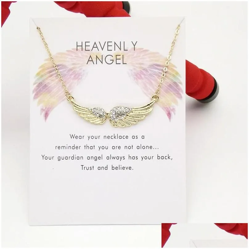 Ciondolo Ali di angeli Ciondoli Collana con carta regalo Oro Argento Colori Strass Ali Collane Gioielli di moda Goccia_voghion.com