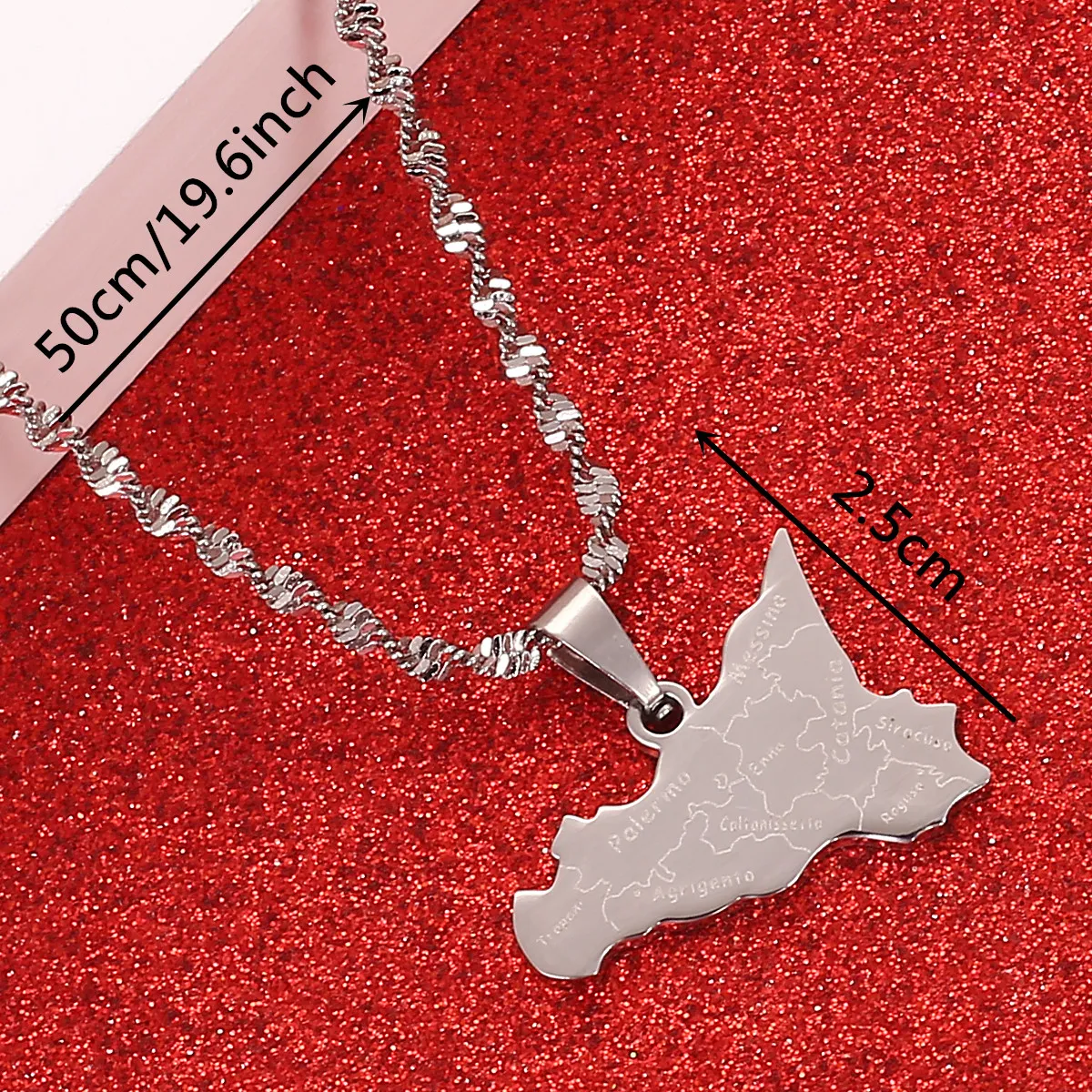 Colliers pendentifs en acier inoxydable Argent Couleur Carte de la Sicile Pendentifs Collier Chaîne Tendance BijouxPendentif Sidn22_voghion.com