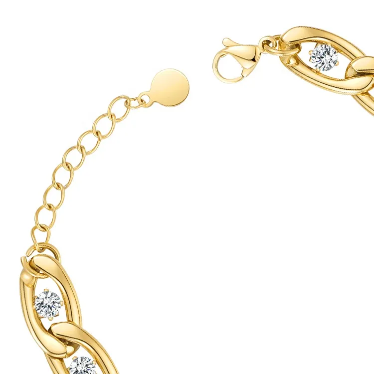Crystal Zircon Link Chain Bracelet Gold Plated Stainless Steel_voghion.com