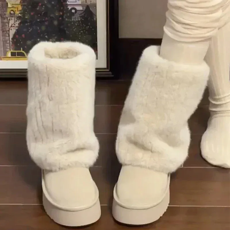 Winter Platform Apartment Warm Snow Fashion Sliding on Largas Boots Womens Comfortable Outdoor Add Cotton Shoes 241022_voghion.com