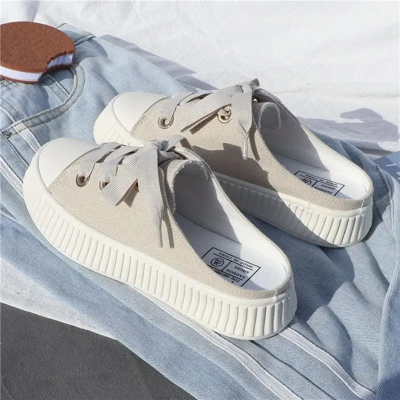 Sneakers estive da donna, pantofole e sandali da donna, ciabatte sportive con fiocco, scarpe alte, punta tonda, cotone, junior, bianco F_voghion.com