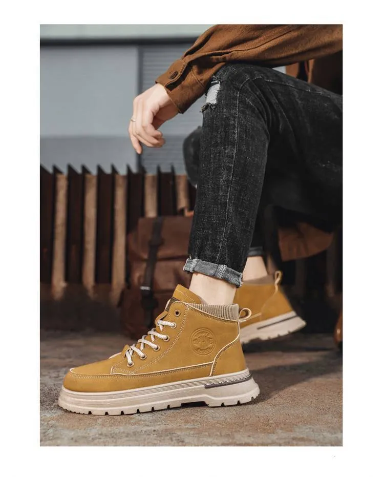 Men's Martin Boots High Top Height Increasing Workwear Shoes_voghion.com