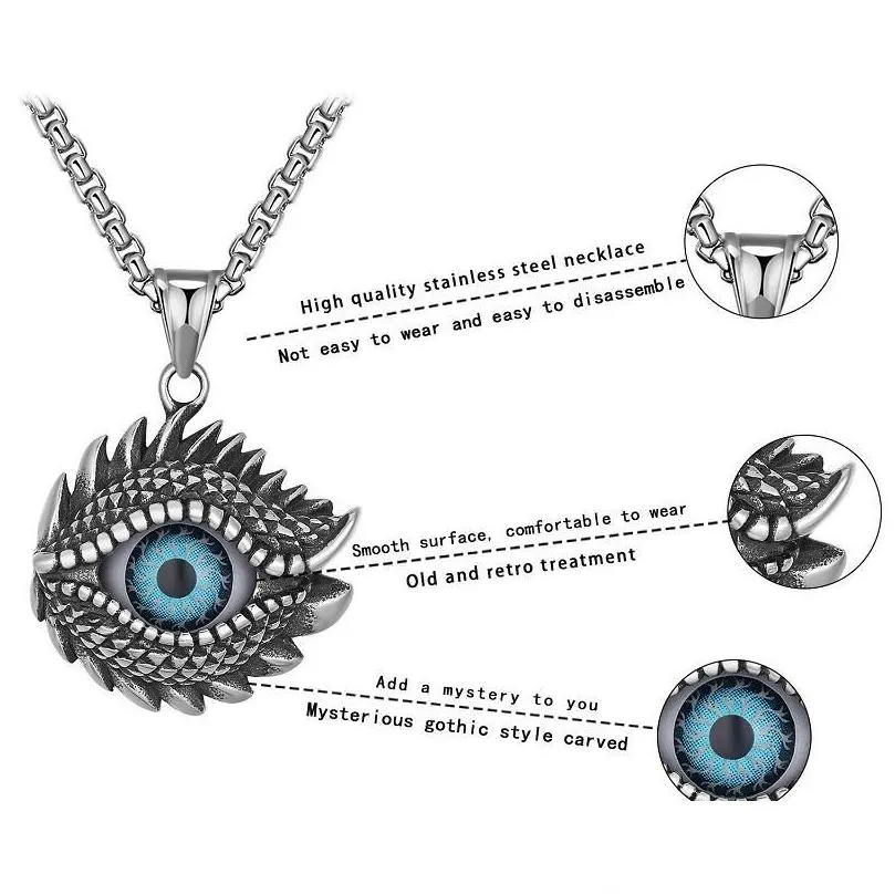 Collane con ciondolo con occhio malvagio per uomo in acciaio inossidabile 316 con occhi azzurri, collana alla moda, consegna a domicilio, gioielli Dhlb4_voghion.com