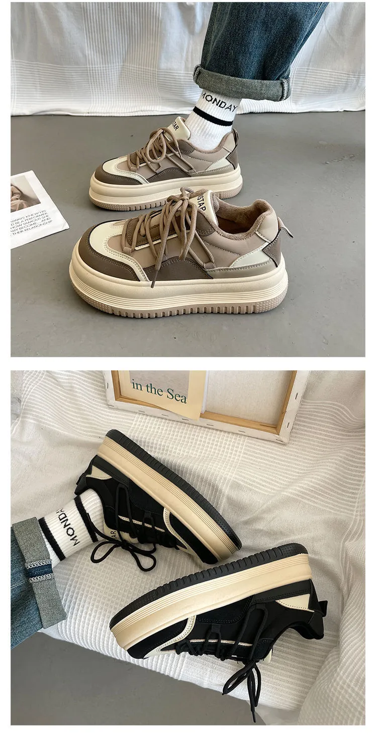 Thick Soled Round Toe College Style Low Cut Skateboard With Breathable Mesh Comfortable And Casual Sports Shoes_voghion.com