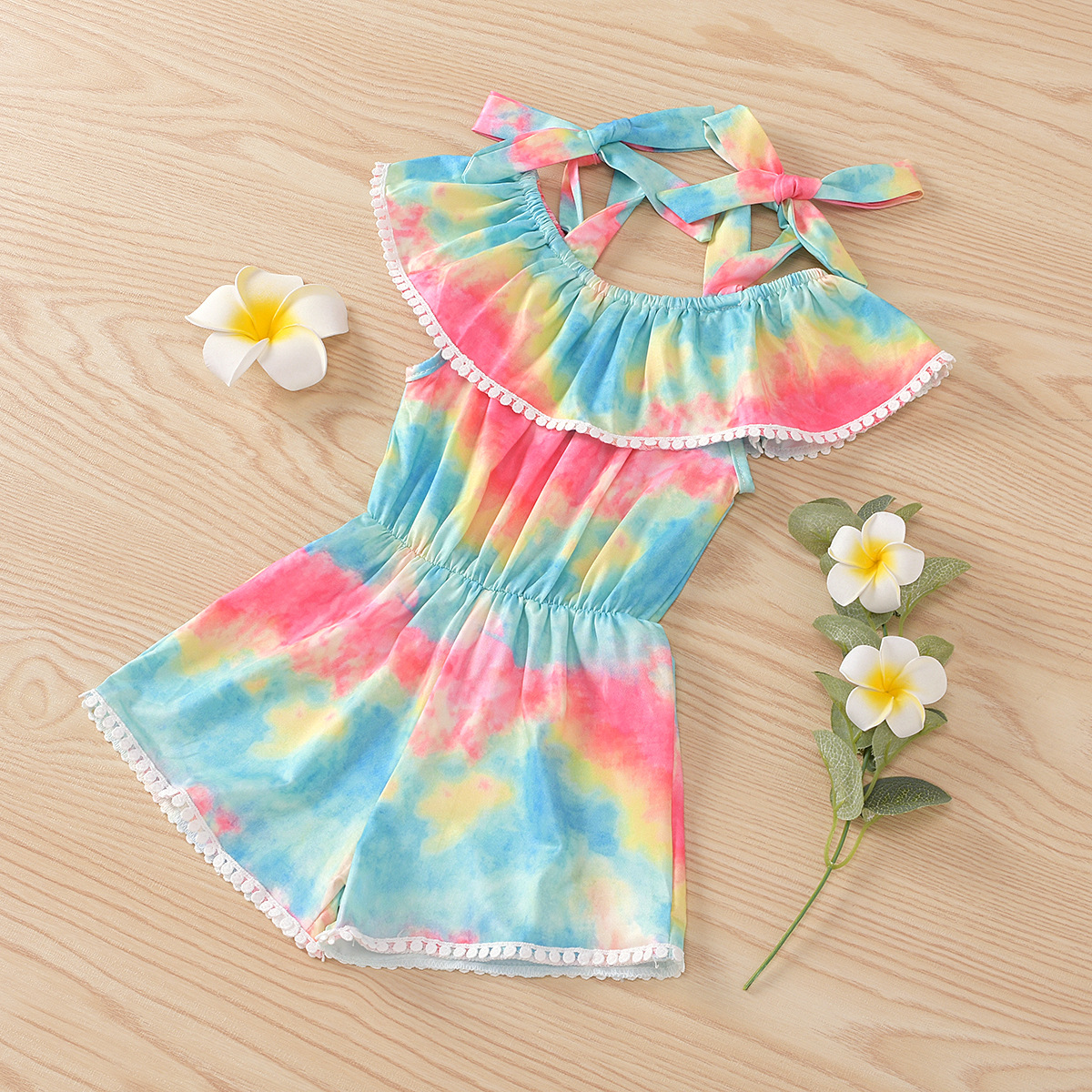 Mother&Kids Summer girls tie-dyed leopard print jumpsuit shorts_voghion.com