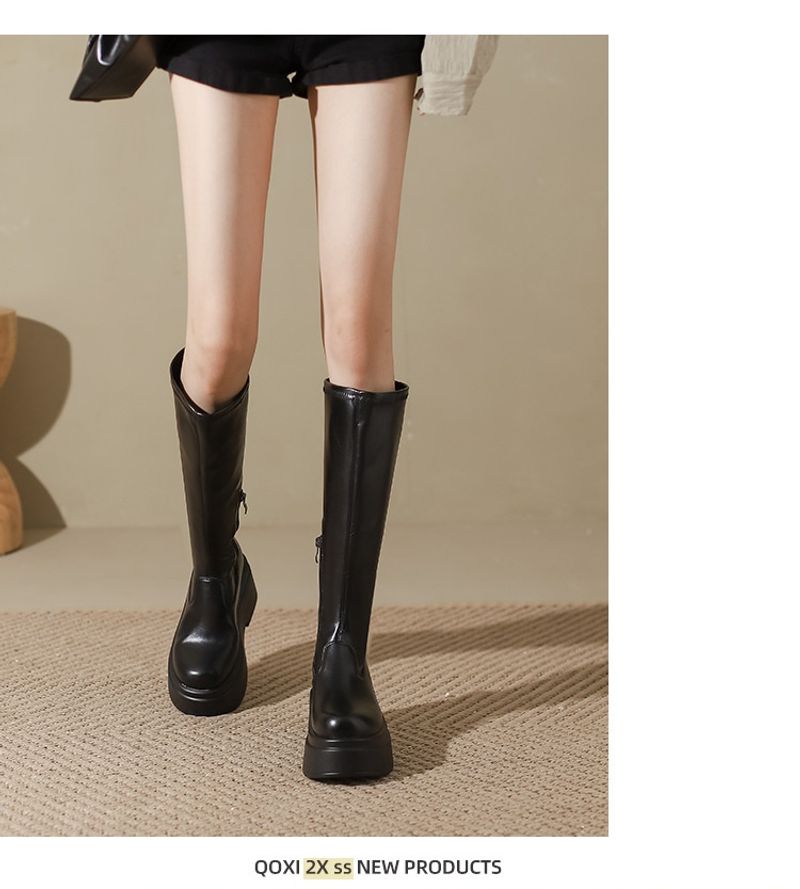 Dikke mm lang voor dames, elastische smalle grote taille hoge buis ridderlaarzen, dikke been oversized dameslaarzen_voghion.com