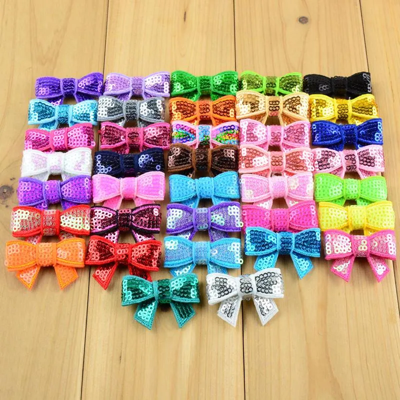 Lot de 100 mini nœuds à paillettes de 4 cm, rubans à coudre, accessoires pour cheveux pour bébés filles, sans clip, 37 couleurs_voghion.com