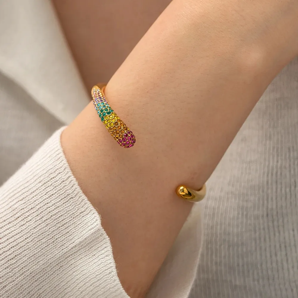 Stainless Steel Cuff Bangle Gold Plated Statement Bracelet_voghion.com