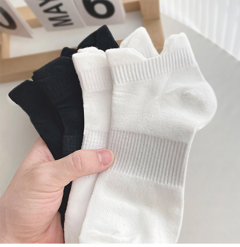 5 peças [Pacote combinado] Enviar ~ Meias brancas de comprimento médio para homens, meias esportivas simples com orelhas duplas, meias curtas versáteis_voghion.com