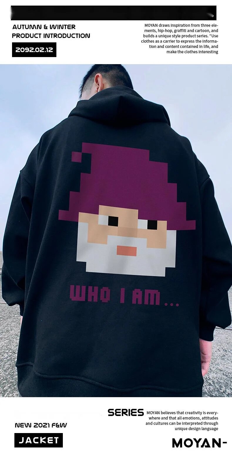 Americký oversized kardigan, mikina s kapucí, Instagram, trendy pánské oblečení s oversized kapucí, podzimní a zimní šedá_voghion.com
